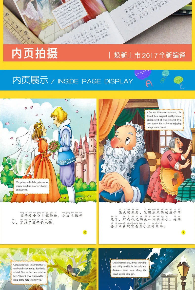 20 Books Chinese and English Bilingual Classic Fairy Tales Mandarin Character Han Zi Pin Yin Bedtime Reading Story Kids Age 0-6