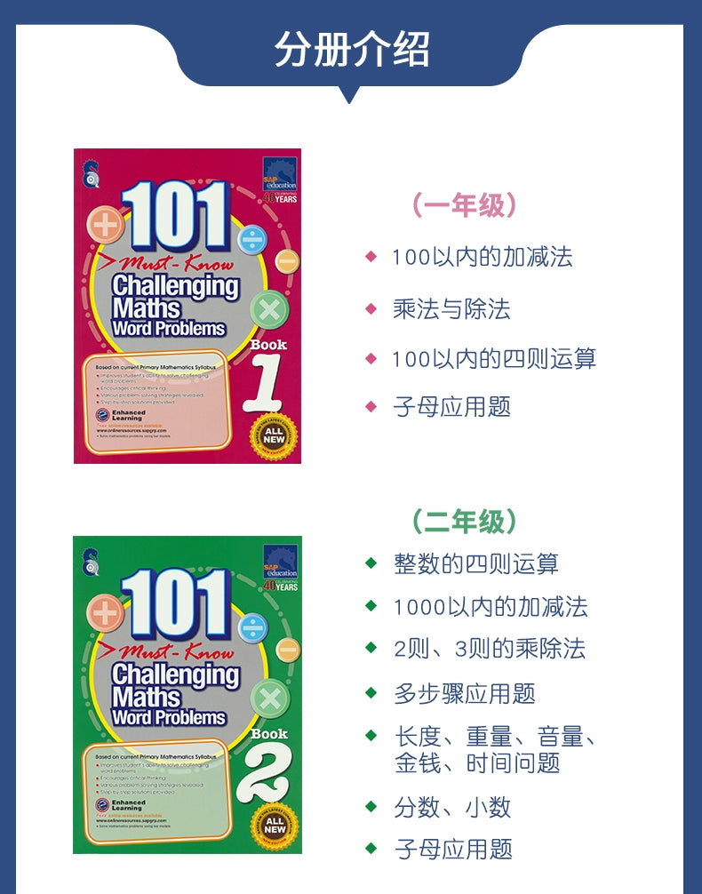 New 6 Pcs/Set 101 Challenging Maths Word Problems Books Singapore Primary School Grade 1-6 Math Practice Book