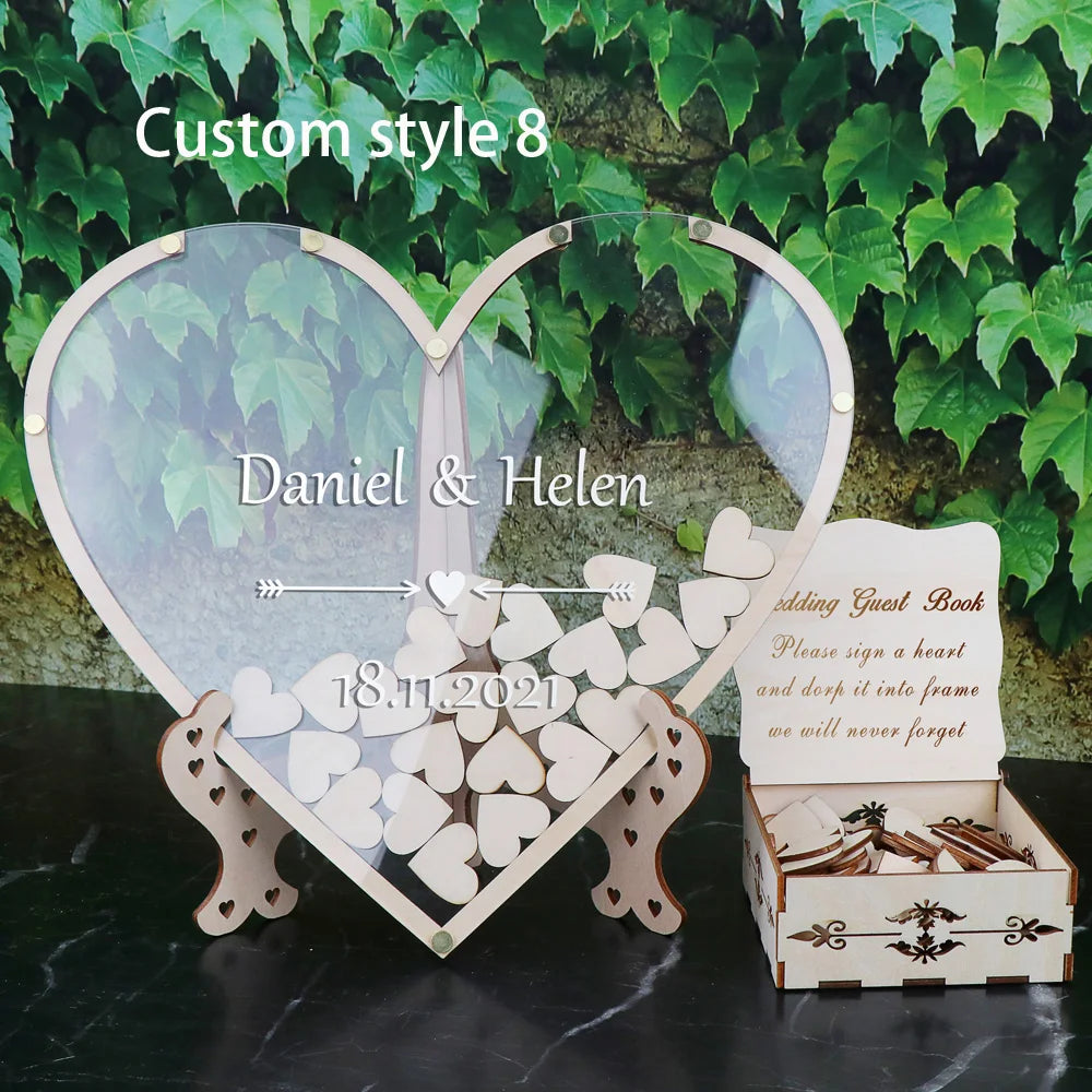 Custom Heart Unique Wedding Guest Book Decoration Memory Personalized Name Drop Box Signature Acrylic Guest Book Alternative
