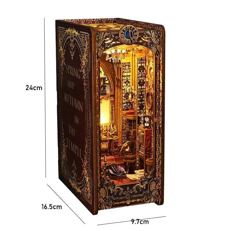 DIY Book Nook Kit Miniature Doll House With LED Light 3D Puzzle Model Building Wooden Bookshelf