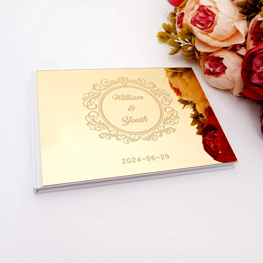 25x18cm Different Styles Personalized Unique Wedding Signature Guest Book Acrylic Mirror Cover Horizontal Book For Party Decor
