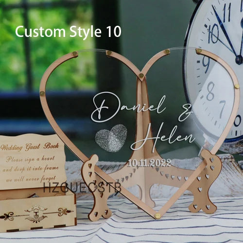 Custom Heart Unique Wedding Guest Book Decoration Memory Personalized Name Drop Box Signature Acrylic Guest Book Alternative