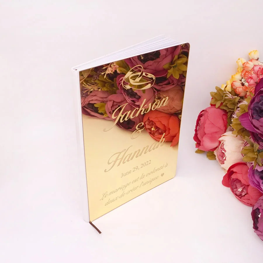 Different Styles Custom Wedding Signature Guest Book Personalized Gold/Silver Mirror Cover Empty White Blank Pages Party Decor