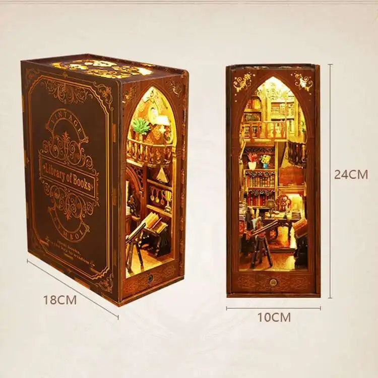 DIY Book Nook Kit Miniature Doll House With LED Light 3D Puzzle Model Building Wooden Bookshelf