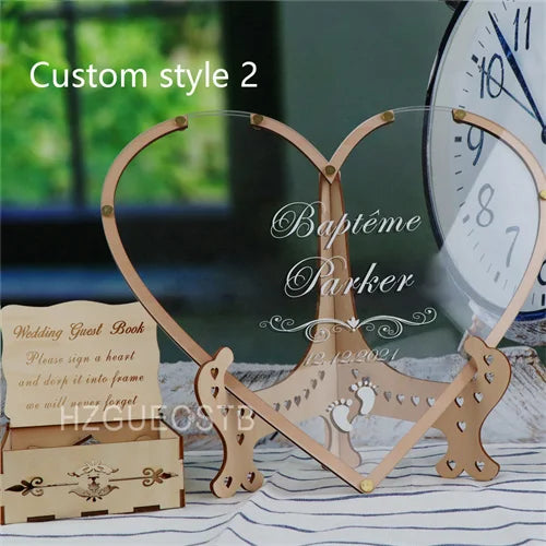 Custom Heart Unique Wedding Guest Book Decoration Memory Personalized Name Drop Box Signature Acrylic Guest Book Alternative
