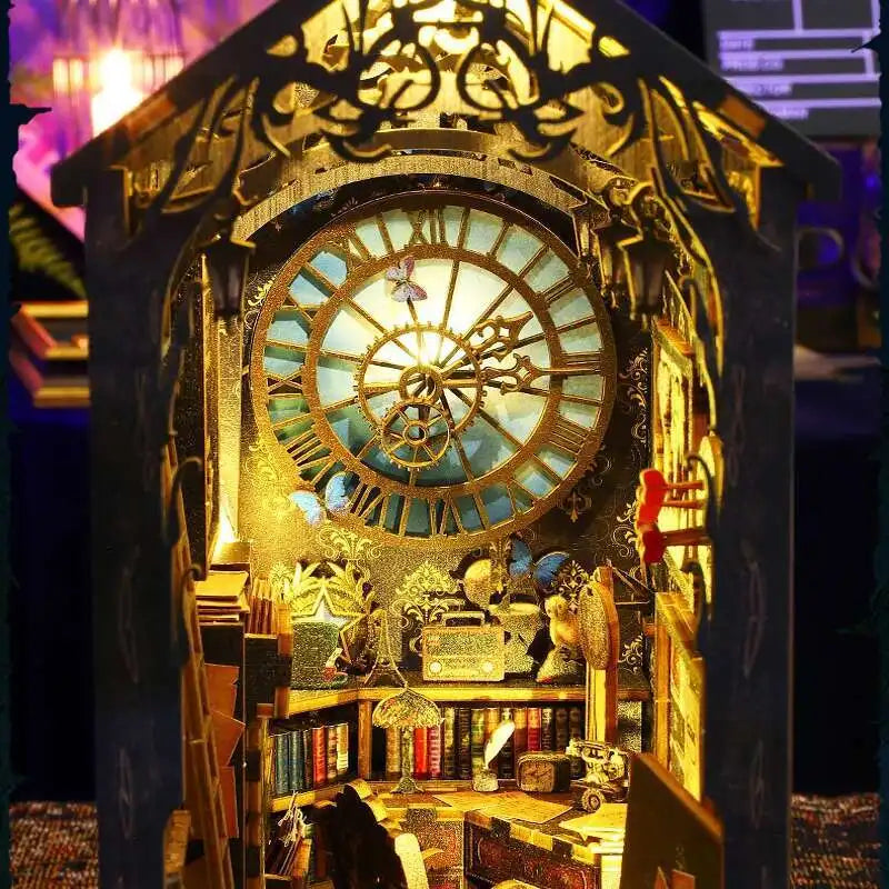 DIY Book Nook Kit Miniature Doll House With LED Light 3D Puzzle Model Building Wooden Bookshelf