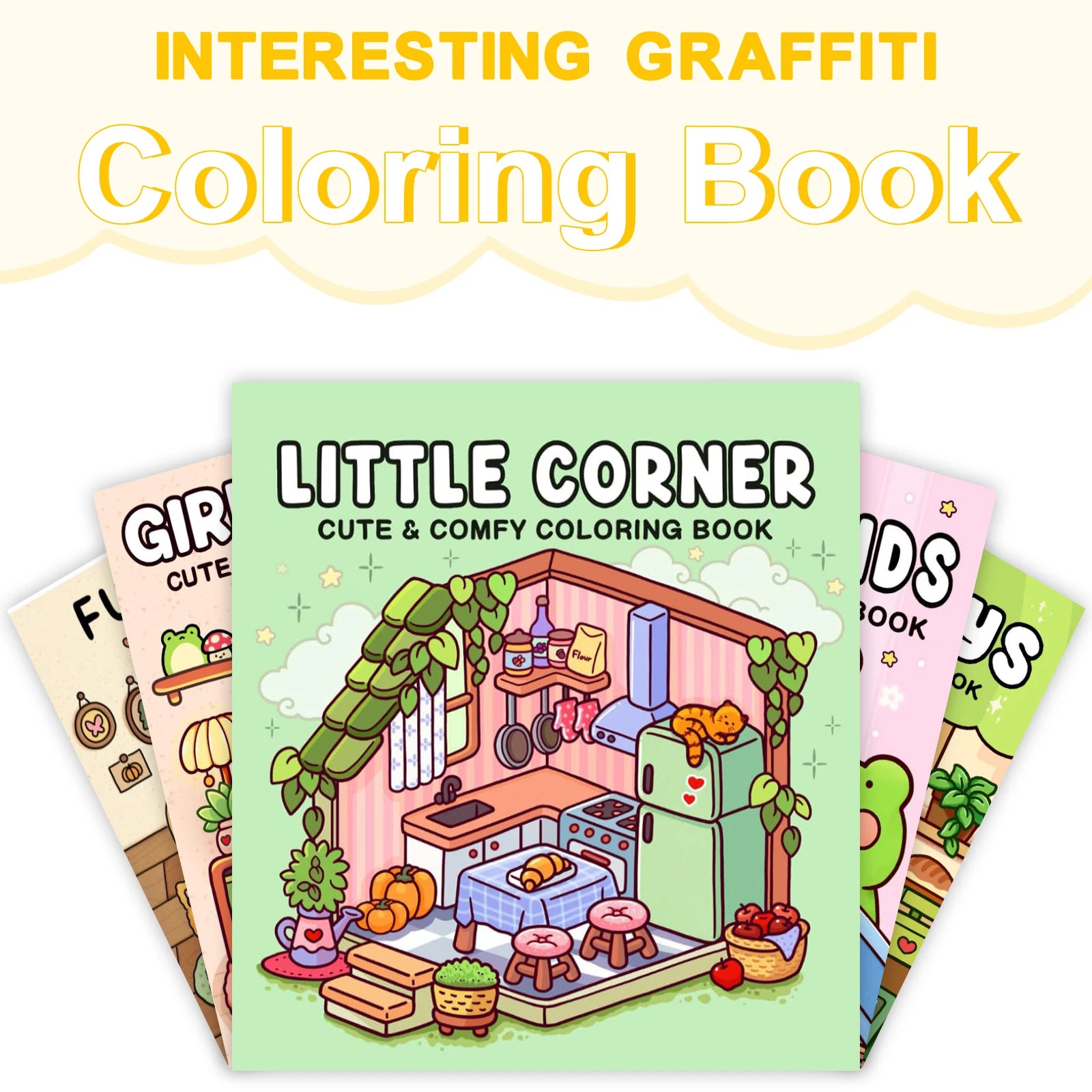 1/2Pcs Interesting Graffiti Coloring Book for Adults and Teens Featuring Adorable Creatures in Cozy Hygge Moments for Relaxation