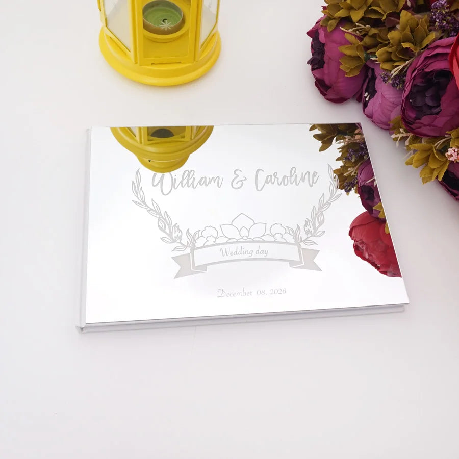 25x18cm Different Styles Personalized Unique Wedding Signature Guest Book Acrylic Mirror Cover Horizontal Book For Party Decor