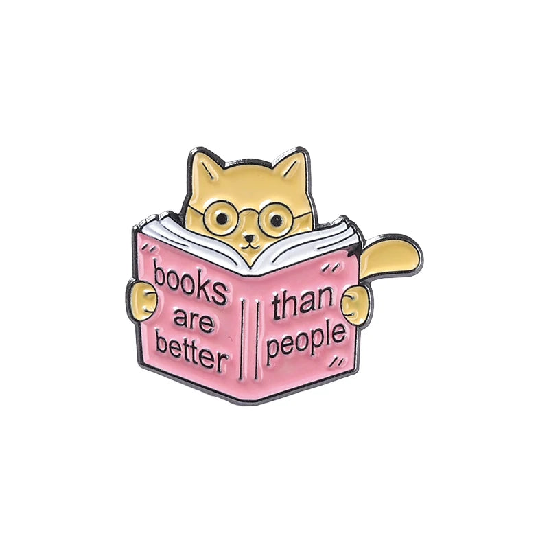 Pin Club | Custom Book Cat Metal Brooch Hourglass Reading Lover Backpack Lapel Enamel Badge Jewelry Gifts Accessories Wholesale