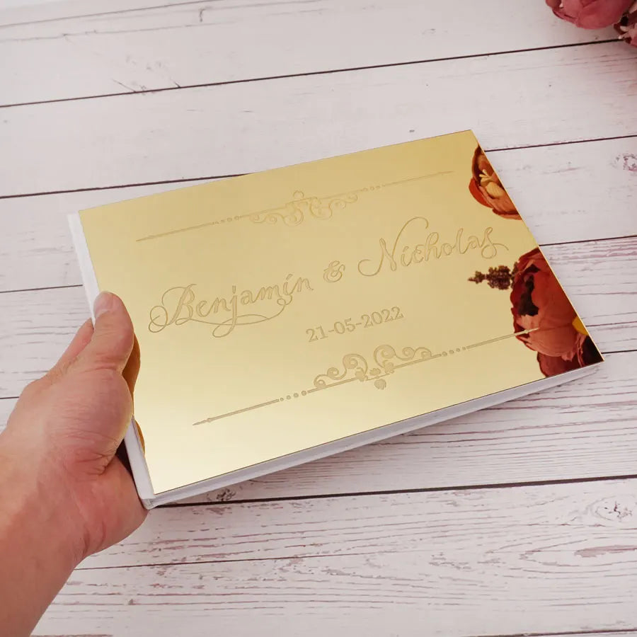 25x18cm Different Styles Personalized Unique Wedding Signature Guest Book Acrylic Mirror Cover Horizontal Book For Party Decor