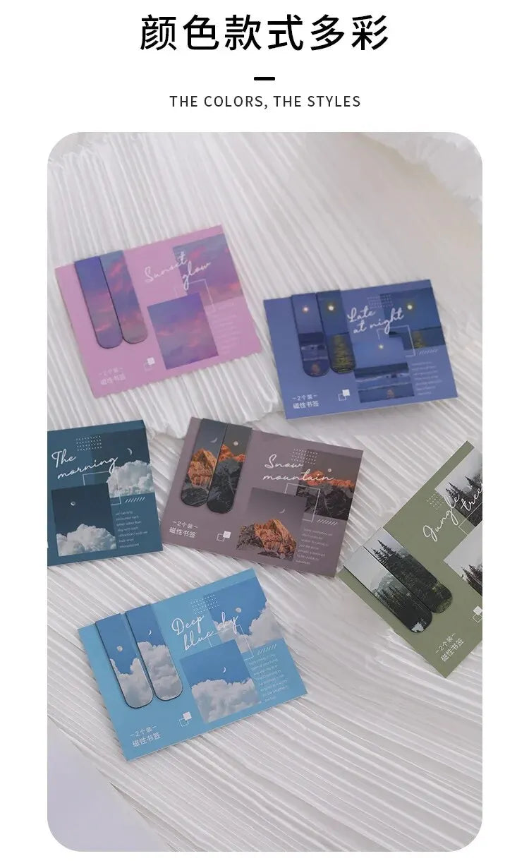 2Pcs/Set Creative Scenic Magnetic Bookmark Student Decorative Book Holder Reading Accessory Student School Home Office Supplies