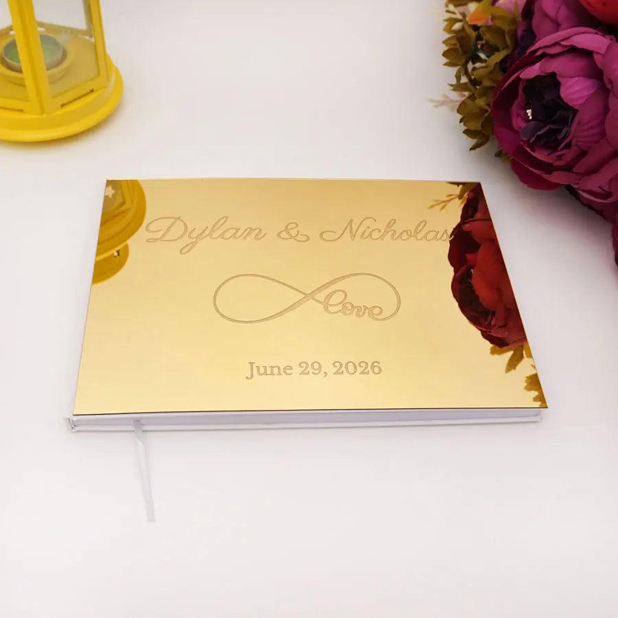 25x18cm Different Styles Personalized Unique Wedding Signature Guest Book Acrylic Mirror Cover Horizontal Book For Party Decor