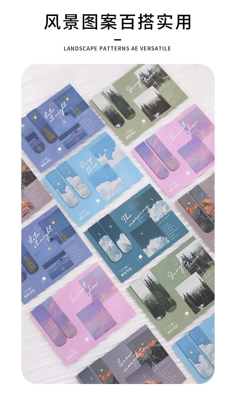 2Pcs/Set Creative Scenic Magnetic Bookmark Student Decorative Book Holder Reading Accessory Student School Home Office Supplies