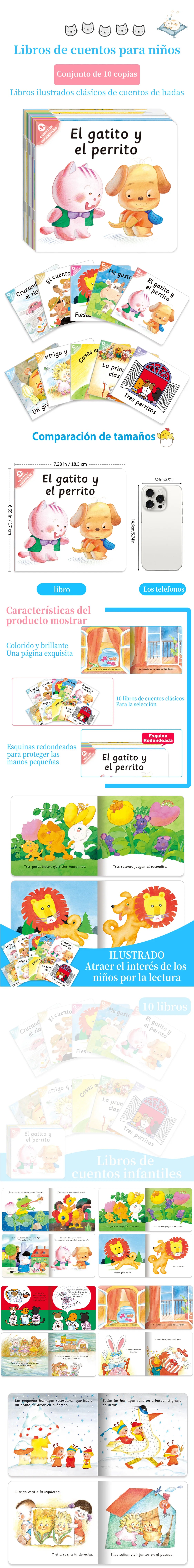 10PCS Spanish Infantile Fairy - Tale Books for Early Learning