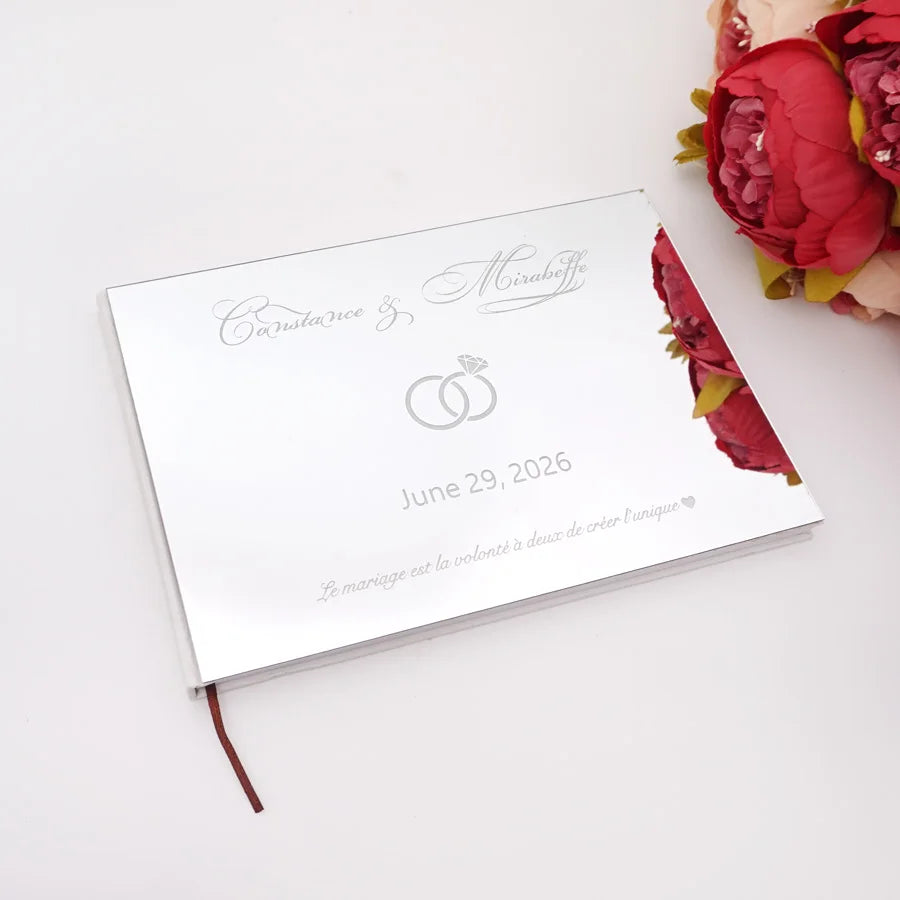 Different Styles Custom Wedding Signature Guest Book Personalized Gold/Silver Mirror Cover Empty White Blank Pages Party Decor