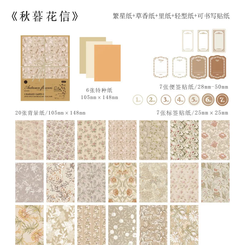 Floral Handmade Paper Mix Material Junk Journal Planner Scrapbooking Vintage Decorative Collage DIY Craft Background Paper