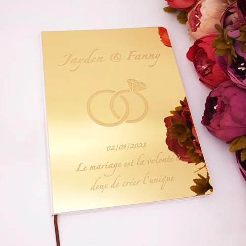 Different Styles Custom Wedding Signature Guest Book Personalized Gold/Silver Mirror Cover Empty White Blank Pages Party Decor