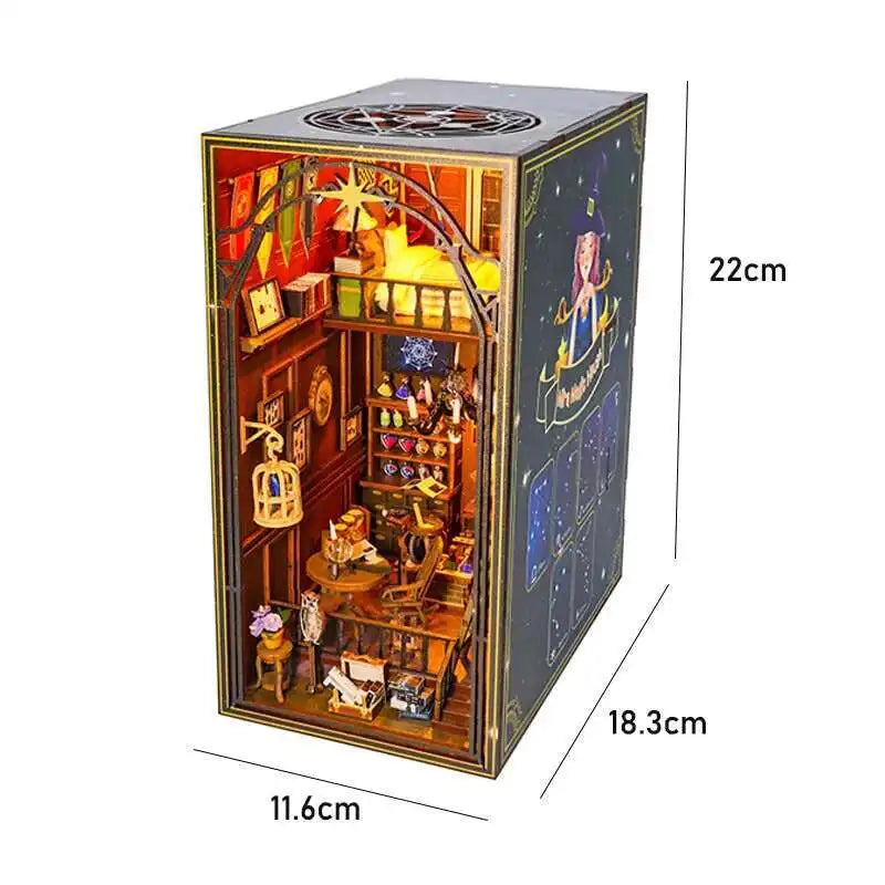 DIY Book Nook Kit Miniature Doll House With LED Light 3D Puzzle Model Building Wooden Bookshelf