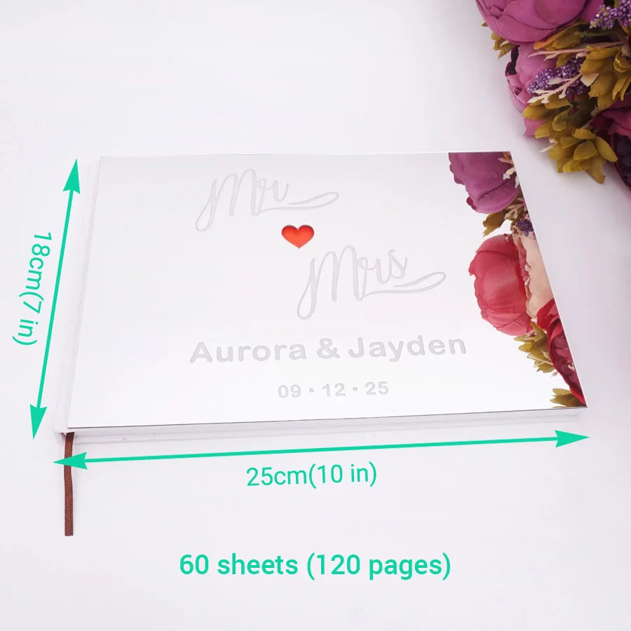 25x18cm Different Styles Personalized Unique Wedding Signature Guest Book Acrylic Mirror Cover Horizontal Book For Party Decor