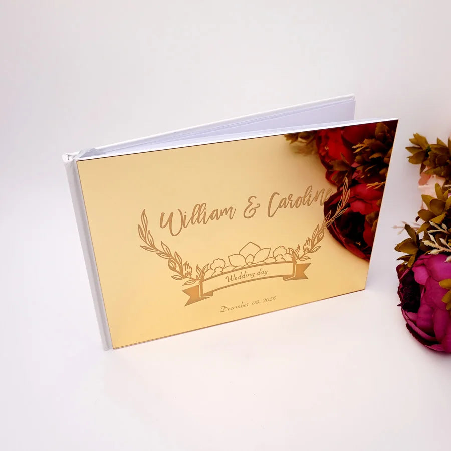 25x18cm Different Styles Personalized Unique Wedding Signature Guest Book Acrylic Mirror Cover Horizontal Book For Party Decor