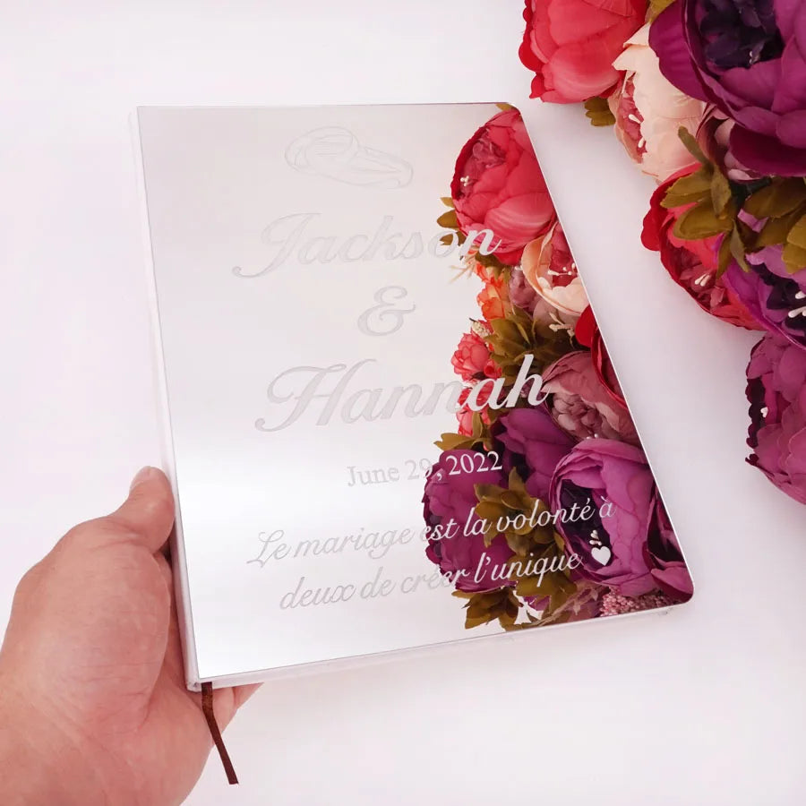 Different Styles Custom Wedding Signature Guest Book Personalized Gold/Silver Mirror Cover Empty White Blank Pages Party Decor