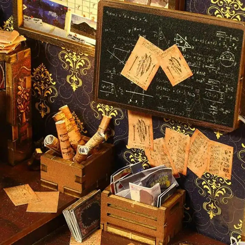 DIY Book Nook Kit Miniature Doll House With LED Light 3D Puzzle Model Building Wooden Bookshelf