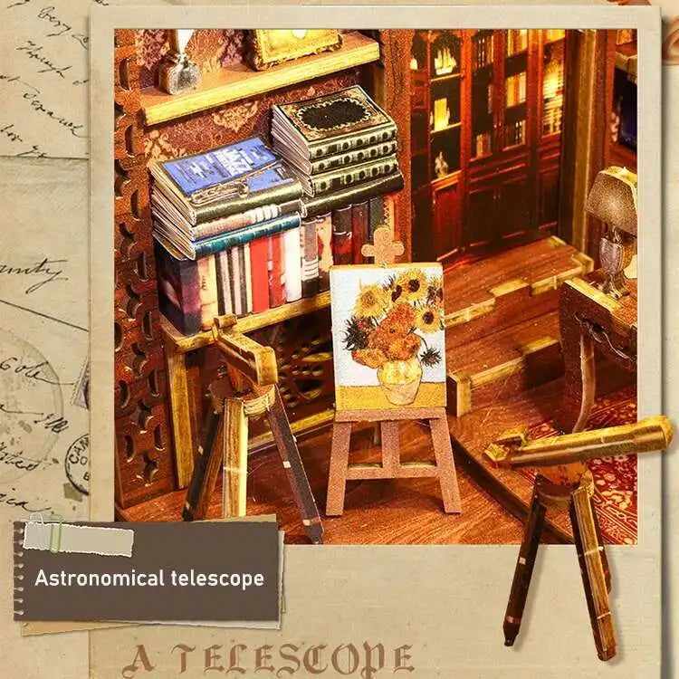 DIY Book Nook Kit Miniature Doll House With LED Light 3D Puzzle Model Building Wooden Bookshelf