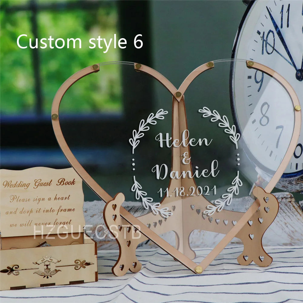 Custom Heart Unique Wedding Guest Book Decoration Memory Personalized Name Drop Box Signature Acrylic Guest Book Alternative
