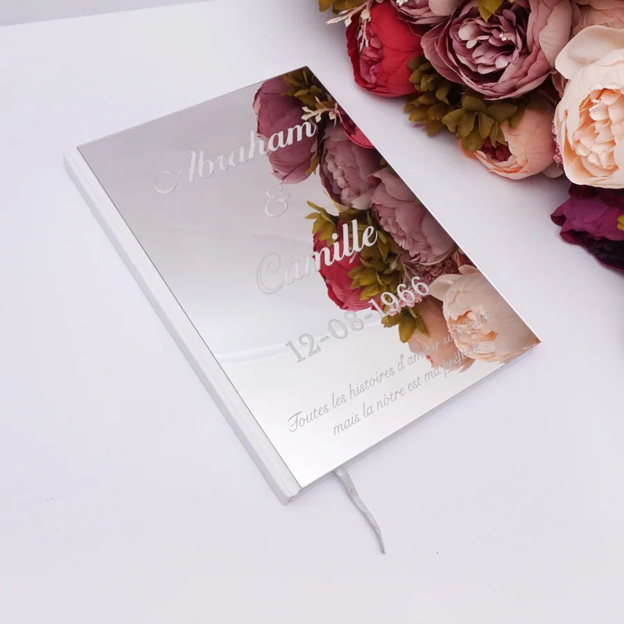 Different Styles Custom Wedding Signature Guest Book Personalized Gold/Silver Mirror Cover Empty White Blank Pages Party Decor
