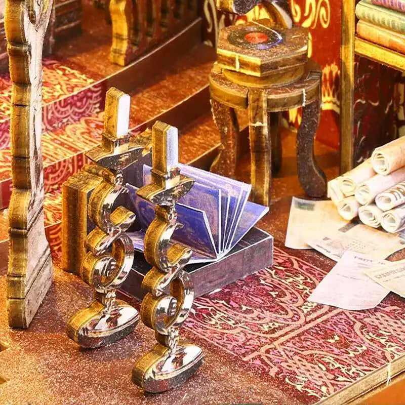 DIY Book Nook Kit Miniature Doll House With LED Light 3D Puzzle Model Building Wooden Bookshelf