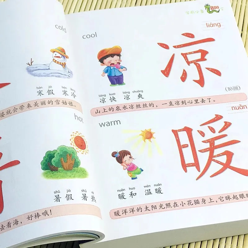 Preschool Essential 800 Word Book Chinese Characters Pinyin Stroke Picture Learning Chinese Books For Kids