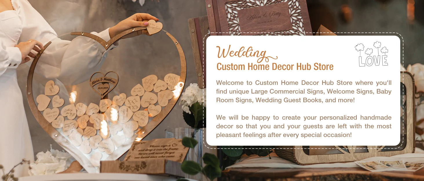 Custom Acrylic Wedding Guest Book Wooden Drop Heart Message Book Sign, Alternative Anniversary Valentine's Day Wedding Deco