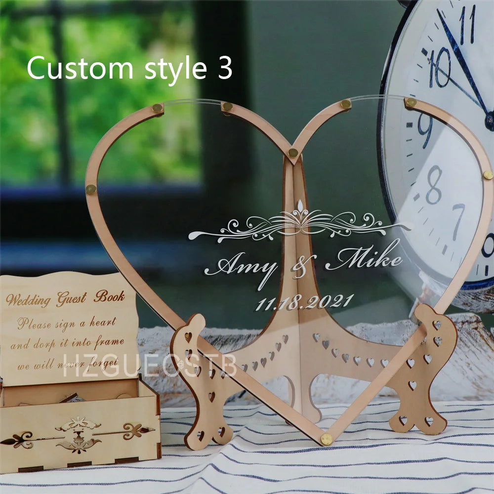 Custom Heart Unique Wedding Guest Book Decoration Memory Personalized Name Drop Box Signature Acrylic Guest Book Alternative