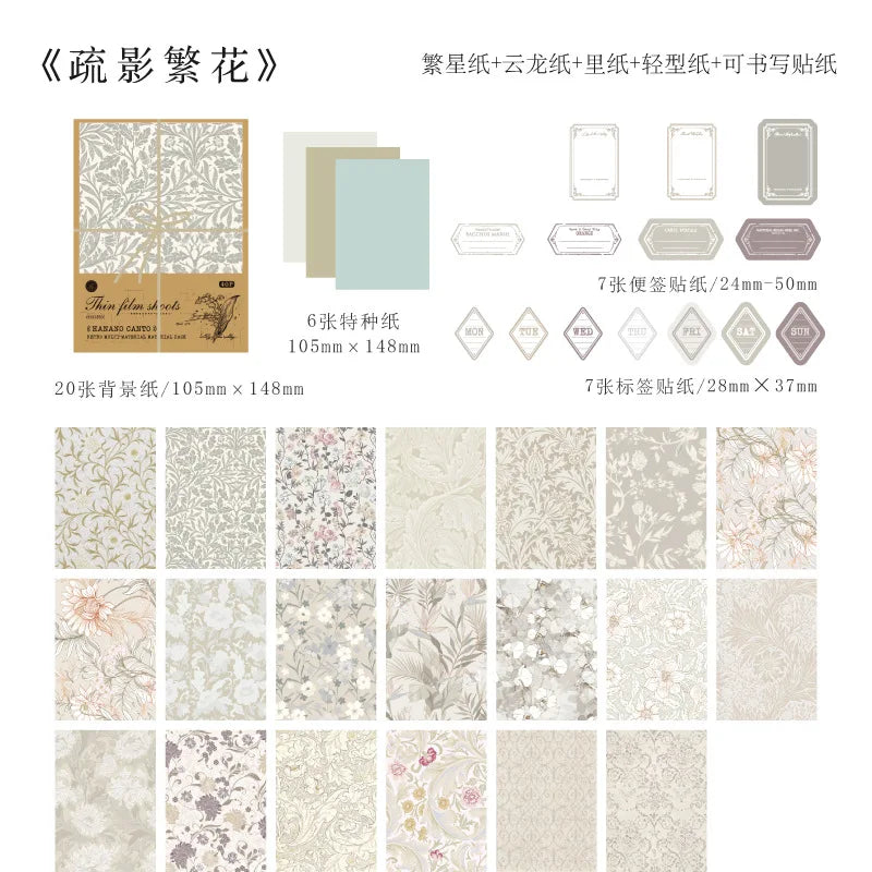 Floral Handmade Paper Mix Material Junk Journal Planner Scrapbooking Vintage Decorative Collage DIY Craft Background Paper