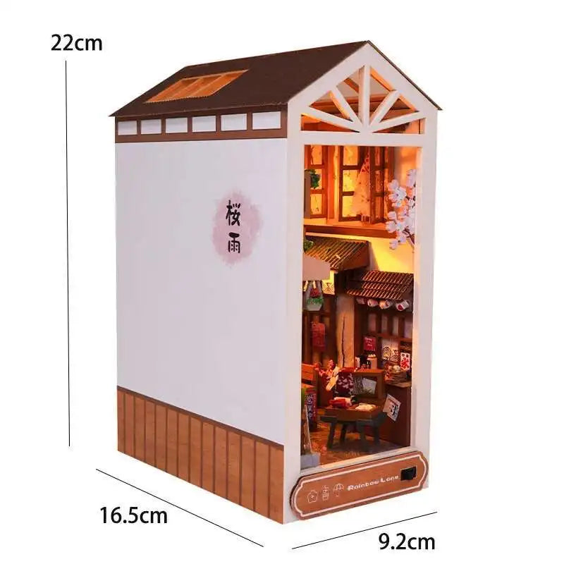 DIY Book Nook Kit Miniature Doll House With LED Light 3D Puzzle Model Building Wooden Bookshelf
