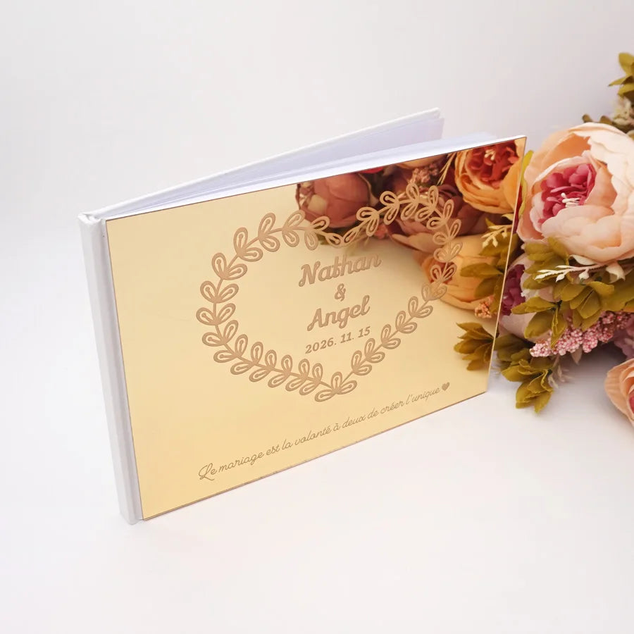 25x18cm Different Styles Personalized Unique Wedding Signature Guest Book Acrylic Mirror Cover Horizontal Book For Party Decor