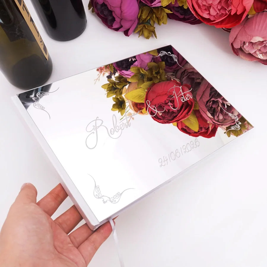 25x18cm Different Styles Personalized Unique Wedding Signature Guest Book Acrylic Mirror Cover Horizontal Book For Party Decor