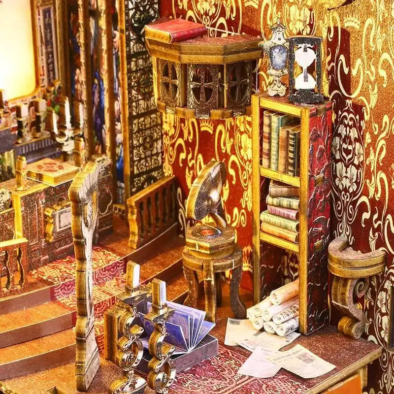 DIY Book Nook Kit Miniature Doll House With LED Light 3D Puzzle Model Building Wooden Bookshelf