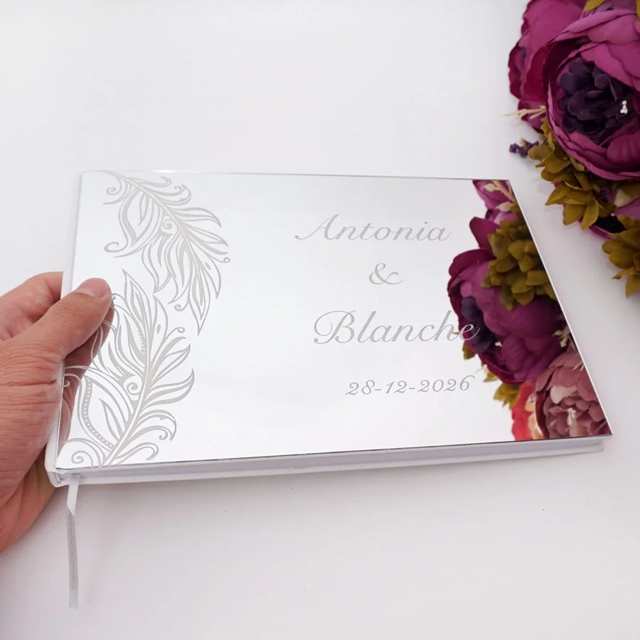 Different Styles Custom Wedding Signature Guest Book Personalized Gold/Silver Mirror Cover Empty White Blank Pages Party Decor