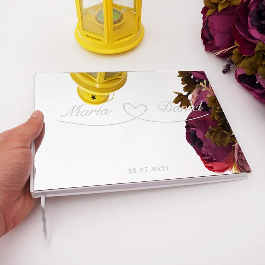 25x18cm Different Styles Personalized Unique Wedding Signature Guest Book Acrylic Mirror Cover Horizontal Book For Party Decor