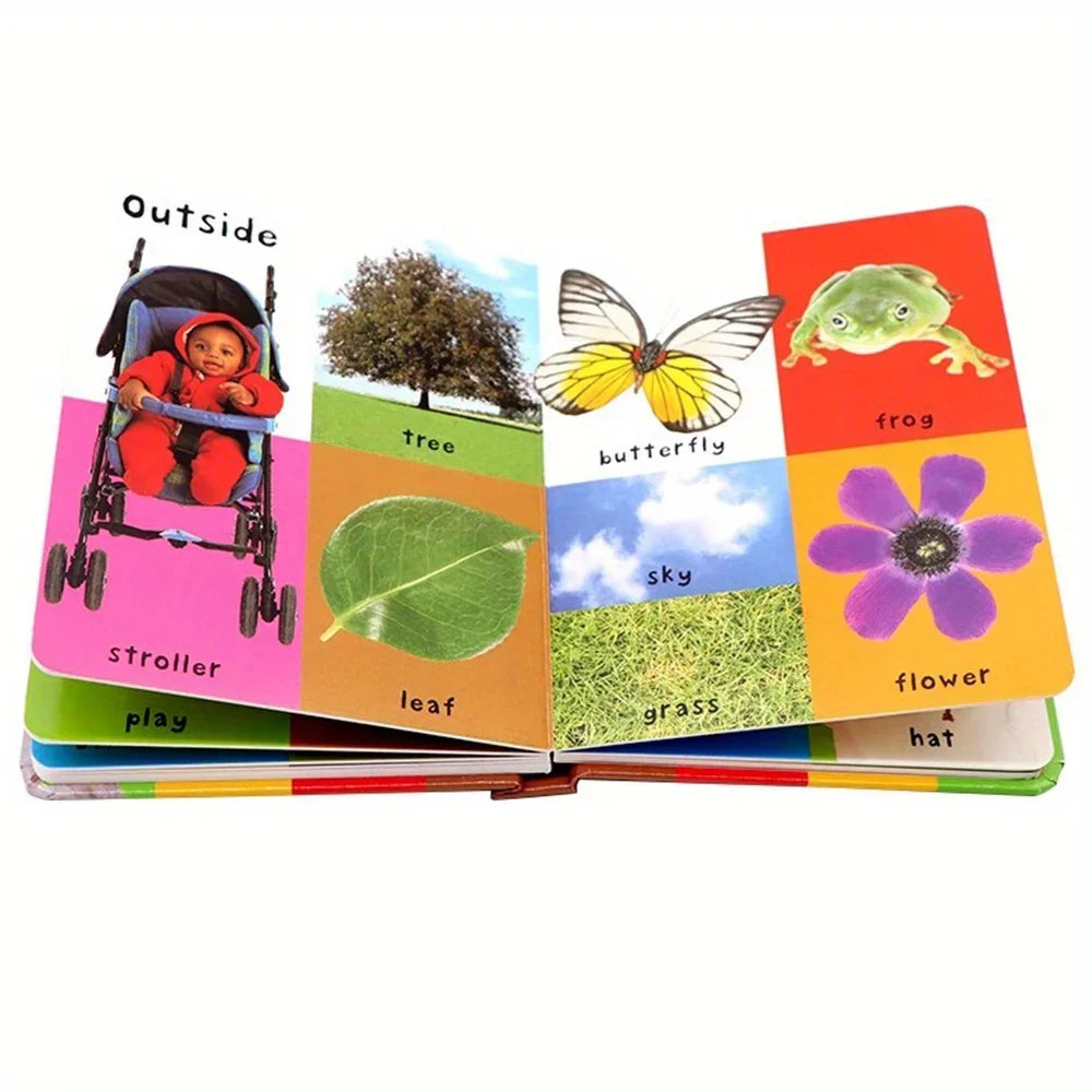 First 100 English Words Cardboard Book Language Learning Aids Vocabulary Building Bedtime Reading Learn to Read for Preschool