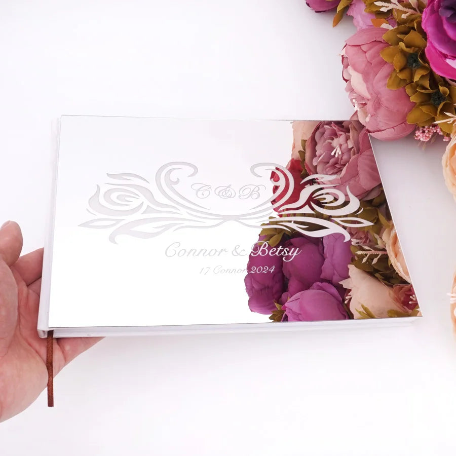25x18cm Different Styles Personalized Unique Wedding Signature Guest Book Acrylic Mirror Cover Horizontal Book For Party Decor
