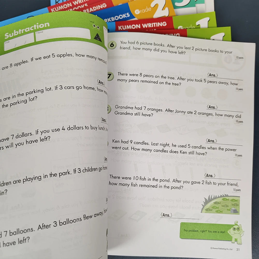 3 Book Kumon Math Workbooks in English Workbook Application Questions For Grade 1-6