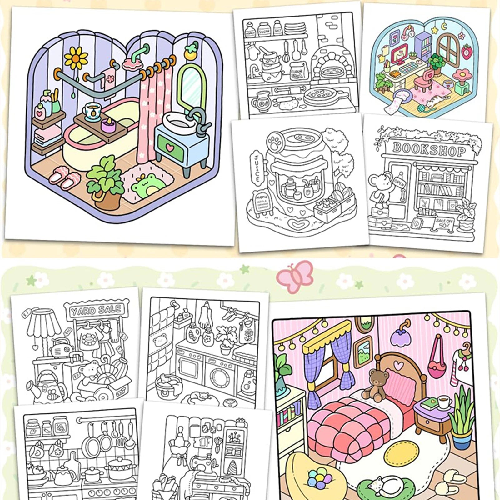 1/2Pcs Interesting Graffiti Coloring Book for Adults and Teens Featuring Adorable Creatures in Cozy Hygge Moments for Relaxation