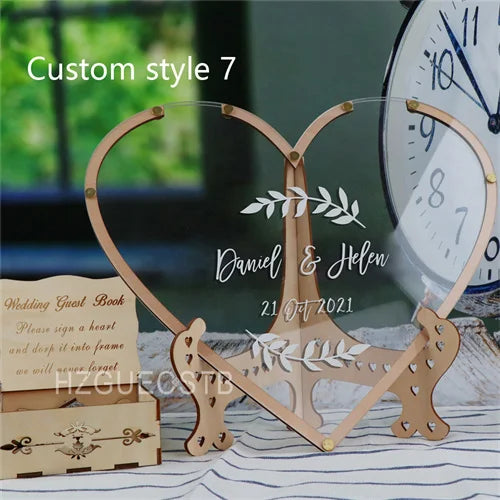Custom Heart Unique Wedding Guest Book Decoration Memory Personalized Name Drop Box Signature Acrylic Guest Book Alternative