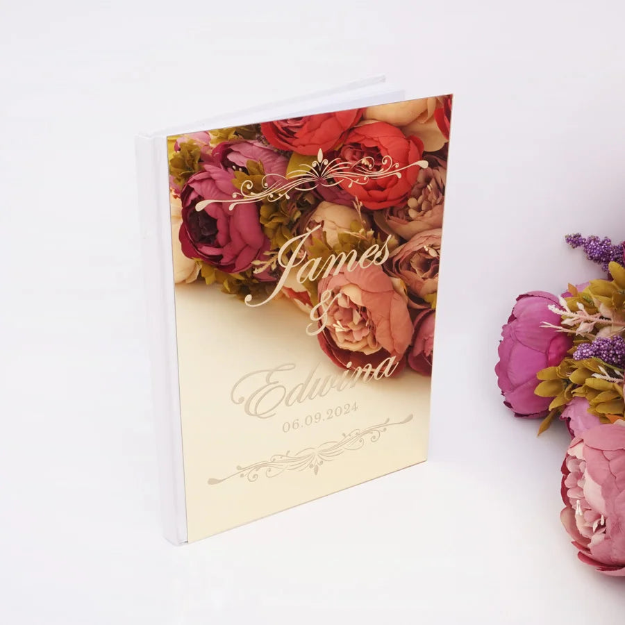 Different Styles Custom Wedding Signature Guest Book Personalized Gold/Silver Mirror Cover Empty White Blank Pages Party Decor