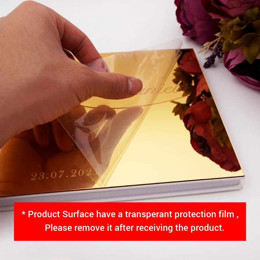 25x18cm Horizontal Sweet Wedding Personalized Acrylic Mirror Cover Heart Signature Guestbook Custom Check in Book