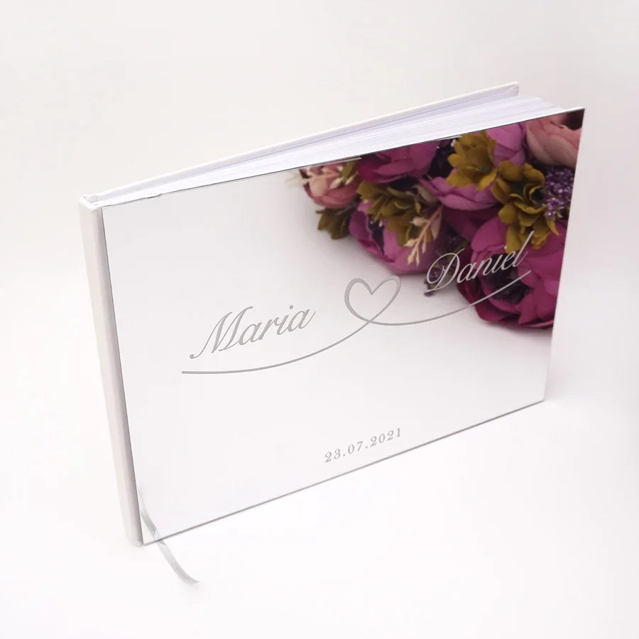 25x18cm Horizontal Sweet Wedding Personalized Acrylic Mirror Cover Heart Signature Guestbook Custom Check in Book