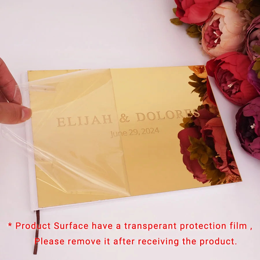 Different Styles Custom Wedding Signature Guest Book Personalized Gold/Silver Mirror Cover Empty White Blank Pages Party Decor