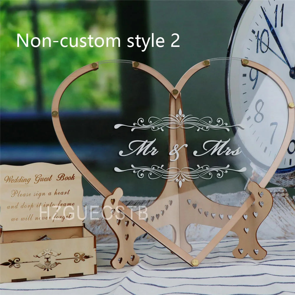 Custom Heart Unique Wedding Guest Book Decoration Memory Personalized Name Drop Box Signature Acrylic Guest Book Alternative